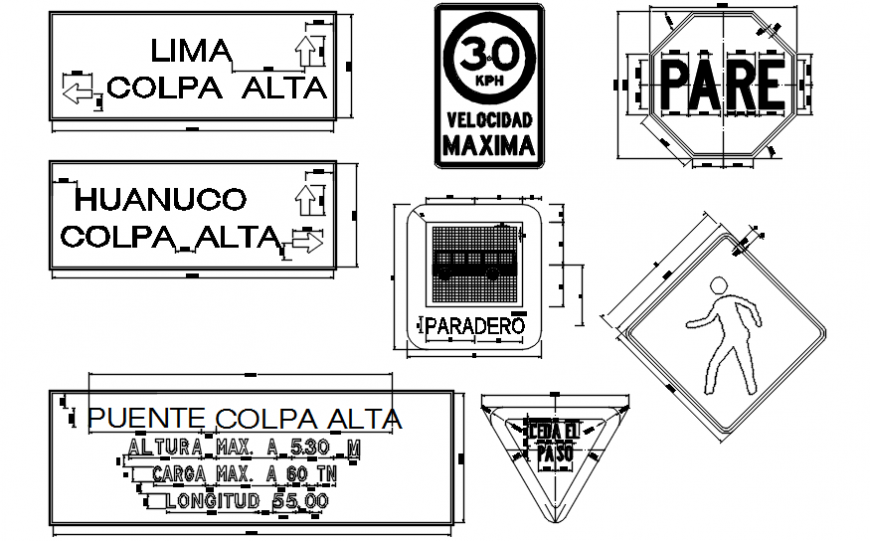 Creative bridge symbols and sing blocks drawing details dwg file