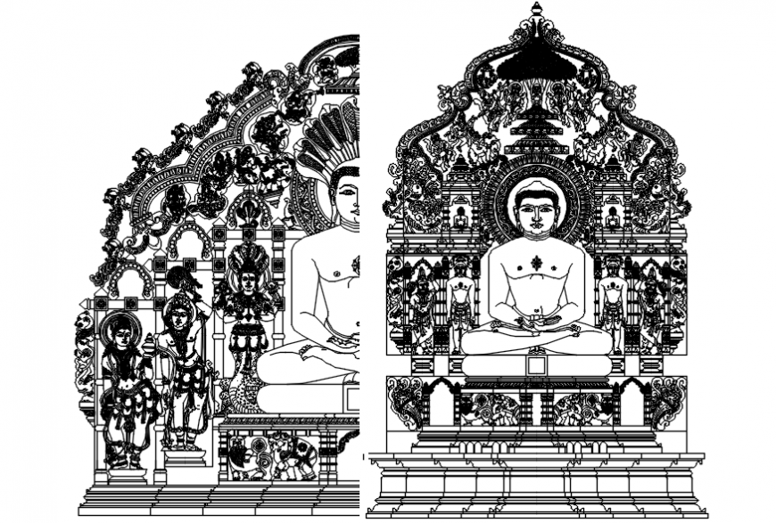 Creative Buddha sculpture parikar cad drawing details dwg file