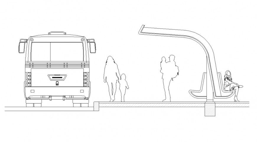 Creative bus stop shelter auto-cad drawing details dwg file
