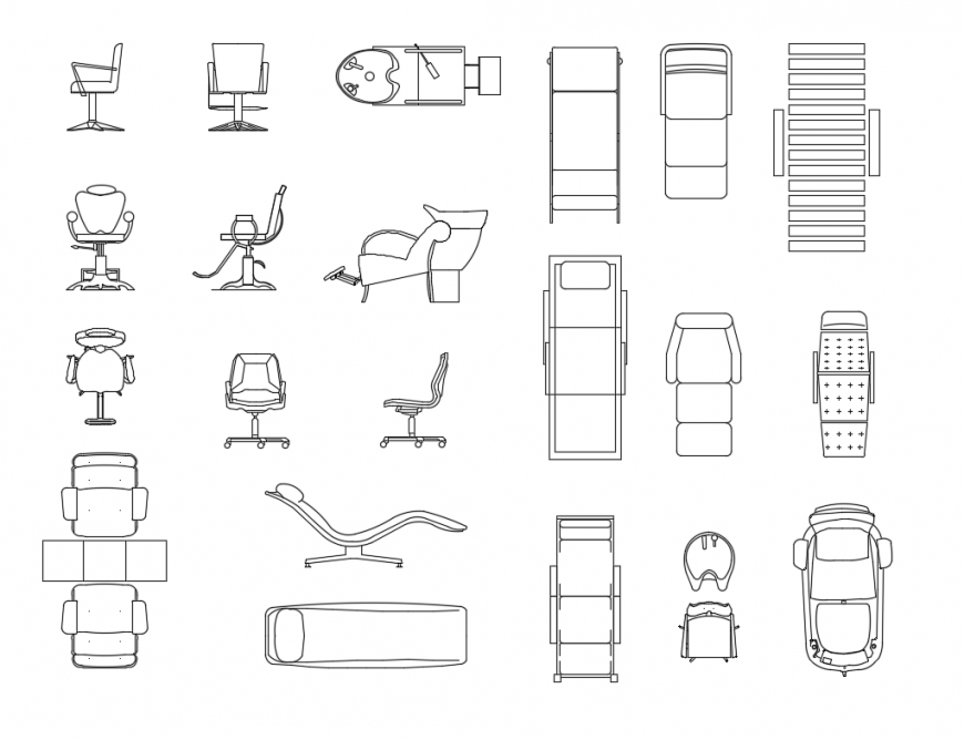 Creative chairs and armchairs for beauty salons cad blocks details dwg file