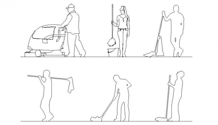 Creative cleaning people act blocks cad drawing details dwg file