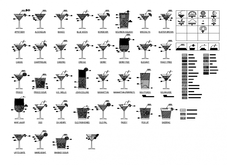 Creative cocktails cad blocks architecture symbols cad drawing details dwg file