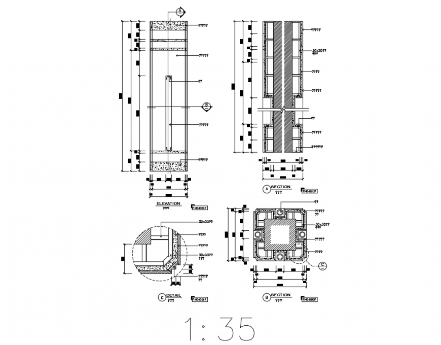 Creative column elevation and section cad drawing details dwg file