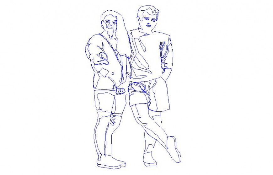 Creative couple elevation 2d block cad drawing details dwg file