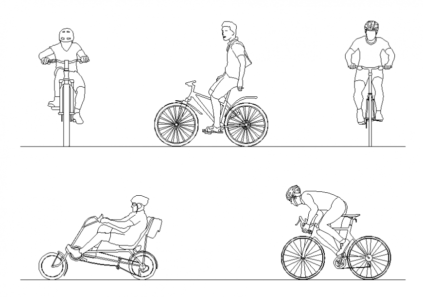 Creative cyclist people blocks cad drawing details dwg file