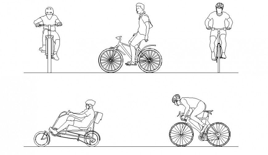 Creative cyclist people elevation blocks cad drawing details dwg file