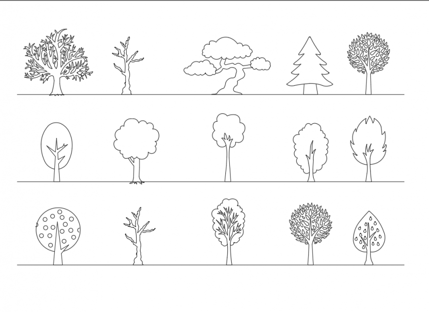 Creative decorative garden trees cad blocks design dwg file