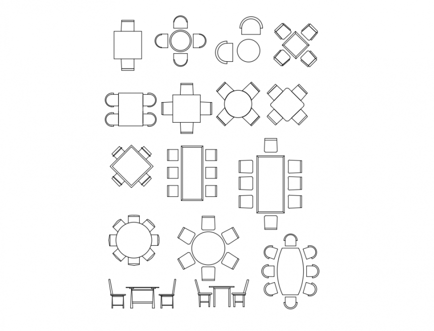 Creative dining area dining table sets cad block design dwg file