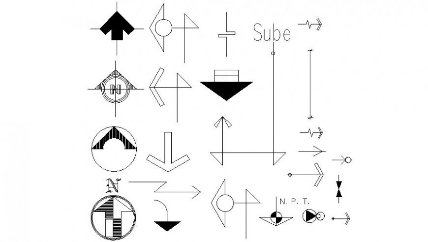 Creative direction and arrow blocks drawing details dwg file