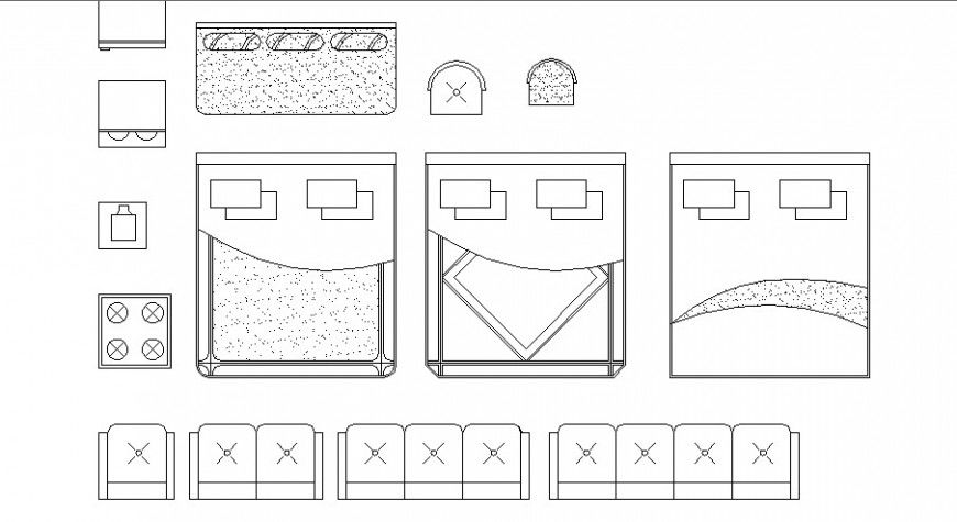 Creative double bed, sofa etc furniture blocks cad drawing details dwg file