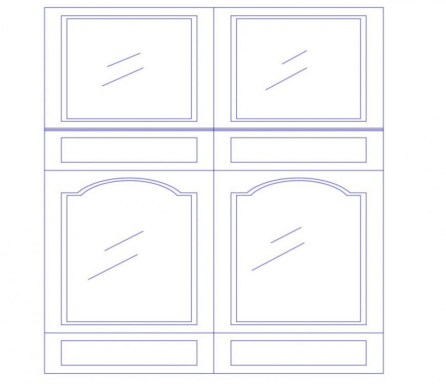 Creative double door window front elevation cad block details dwg file