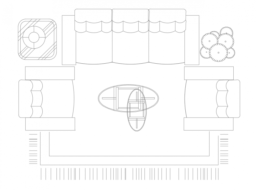 Creative Drawing Room Furniture Top View Elevation CAD DWG File