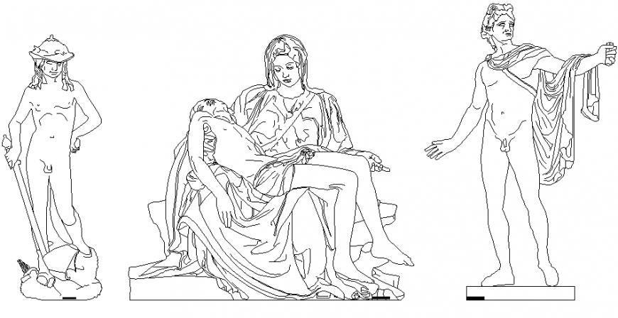 Creative famous sculpture elevation blocks cad drawing details dwg file