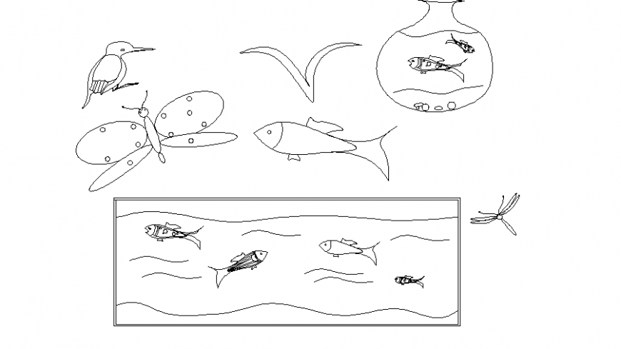 Creative fish design blocks cad drawing details dwg file