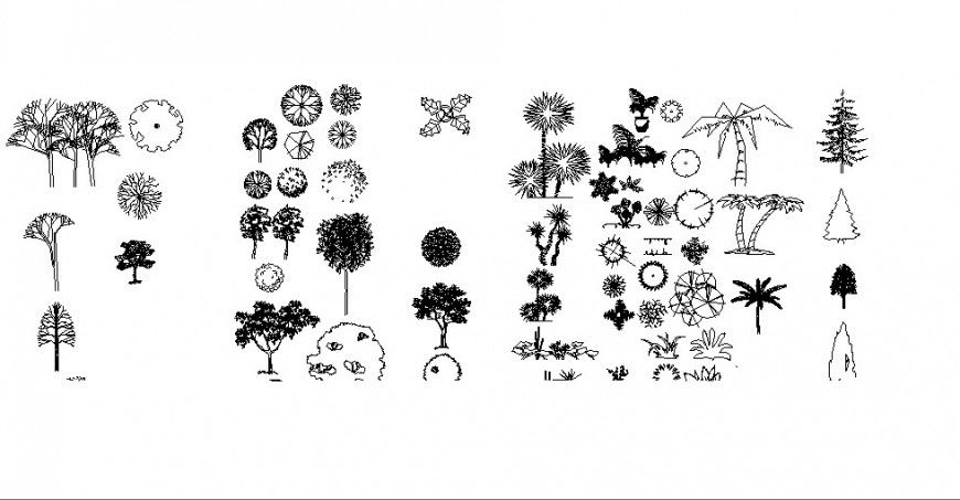 Creative garden tree plants and tree 2d elevation blocks cad drawing details dwg file