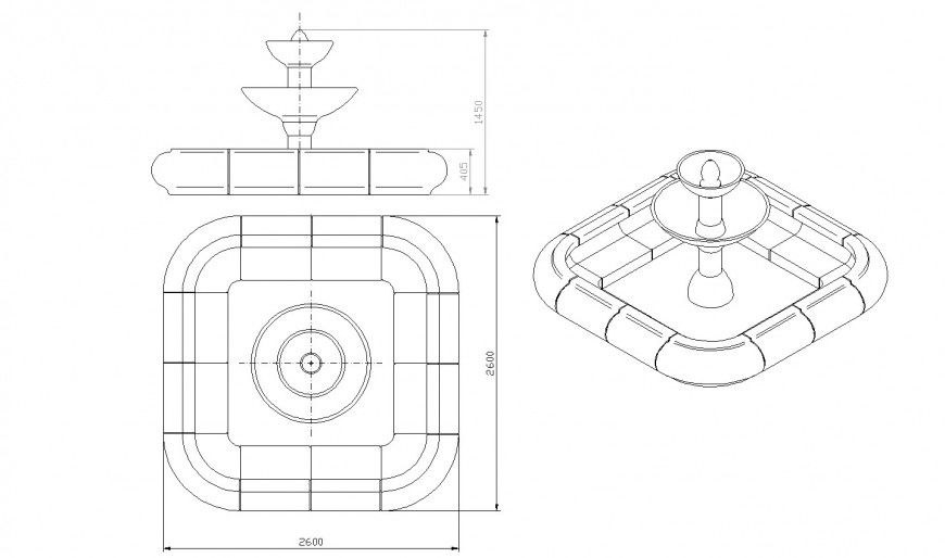 Creative garden fountain elevation drawing details dwg file