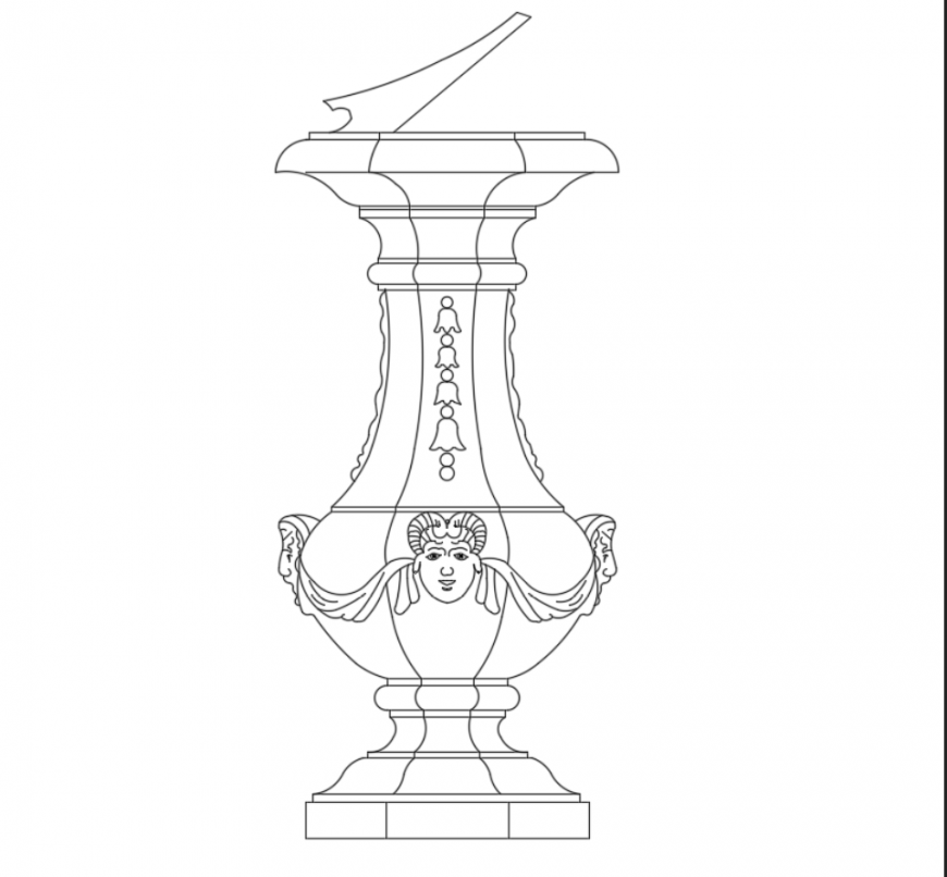 Creative garden fountain front view cad drawing dwg file