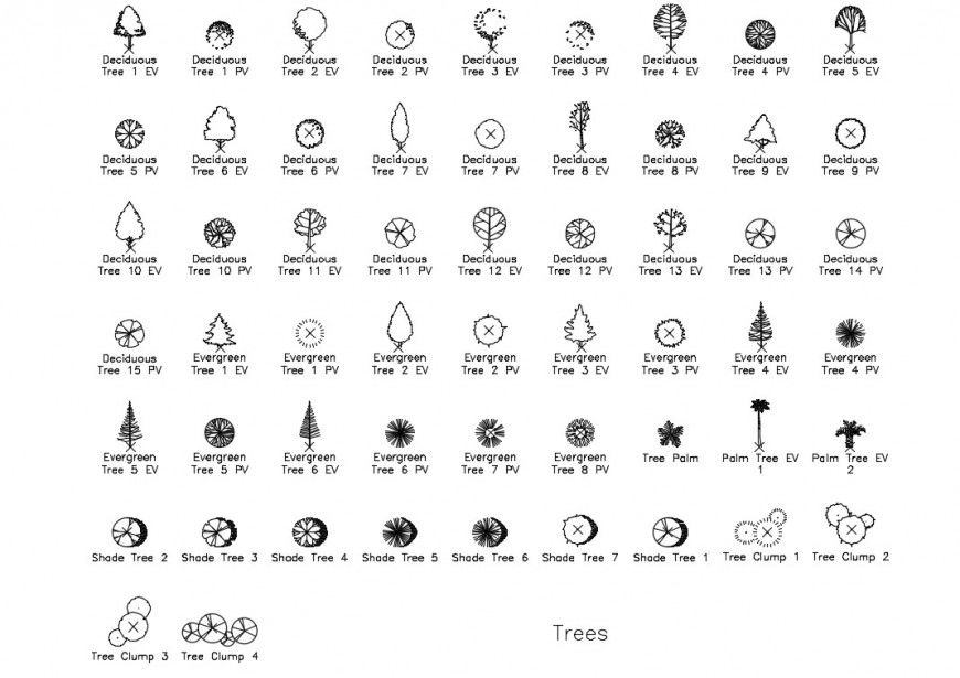 Creative garden tree and plant blocks cad drawing details dwg file