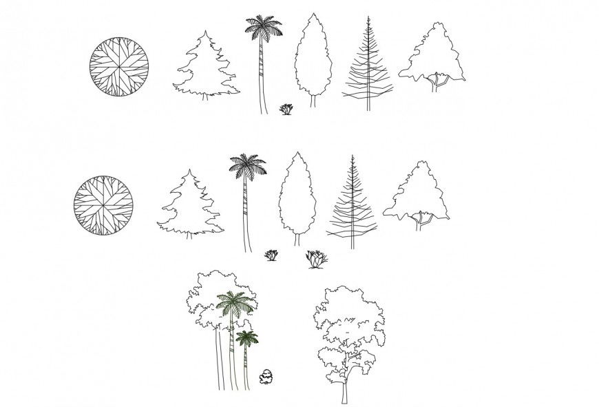 Creative garden tree and plants 2d elevation blocks cad drawing details dwg file