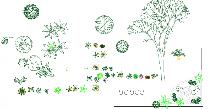 Creative garden tree and plants blocks cad drawing details dwg file