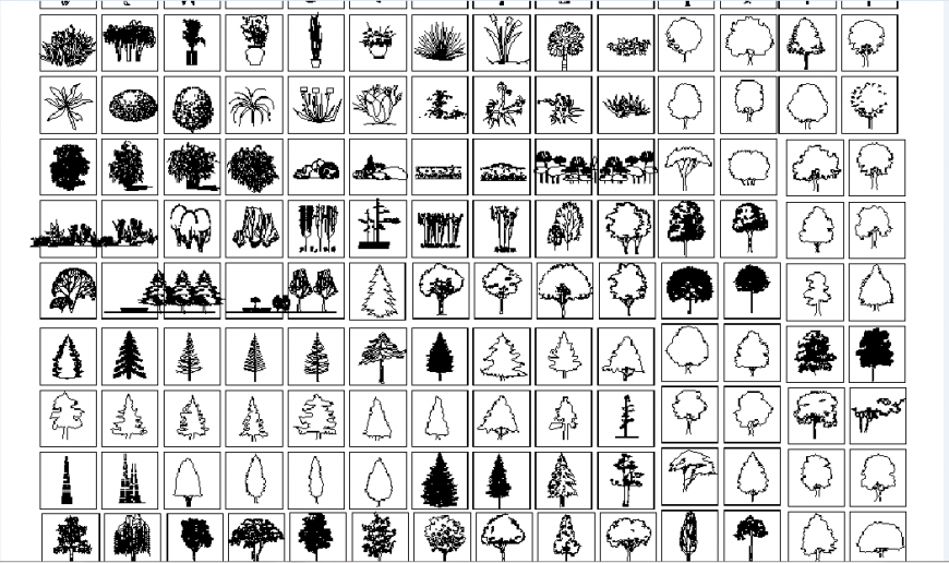 Creative garden tree and plants blocks dwg file