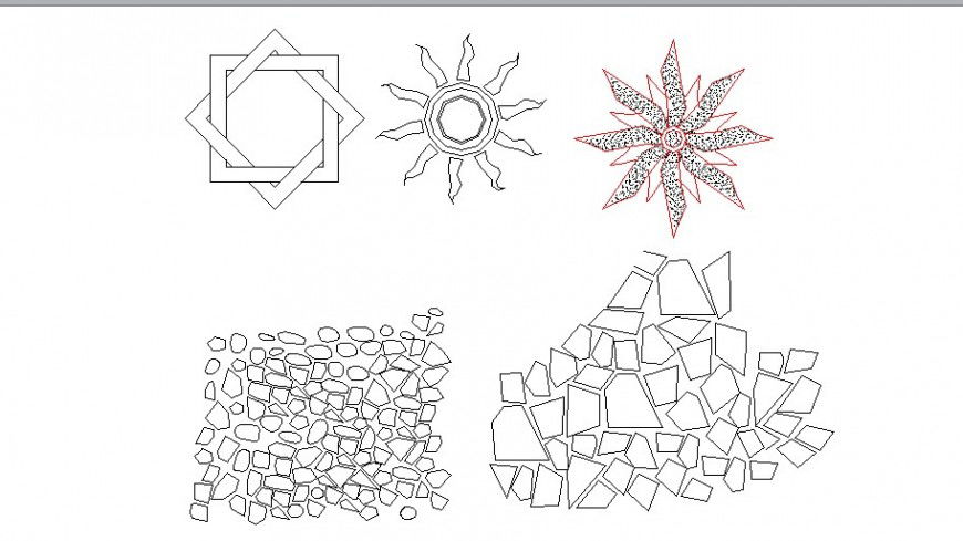 Creative garden tree and rock blocks cad drawing details dwg file