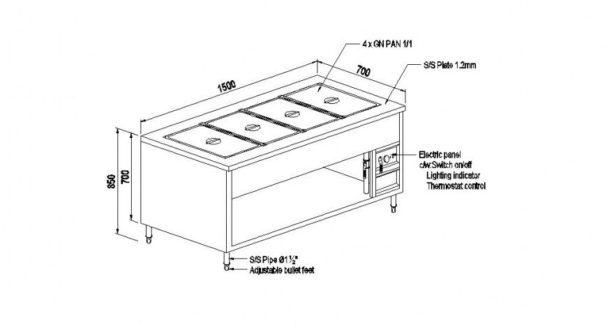 Creative gas stove cabinet section cad drawing details dwg file