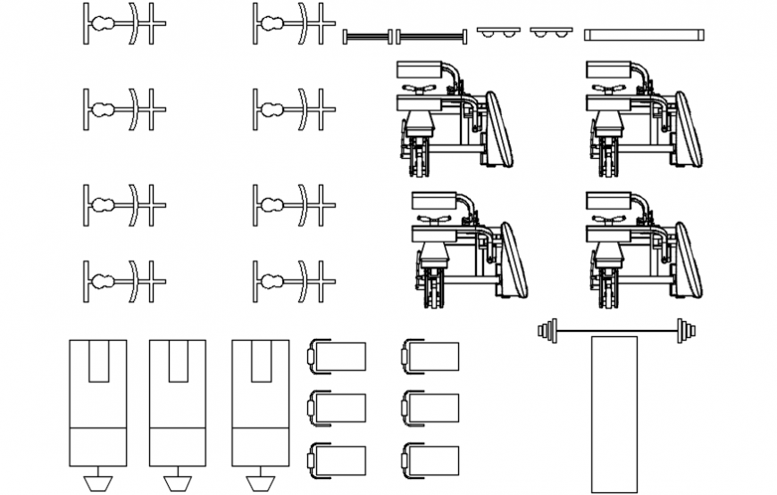 Creative gym equipment 2d elevation blocks drawing details dwg file