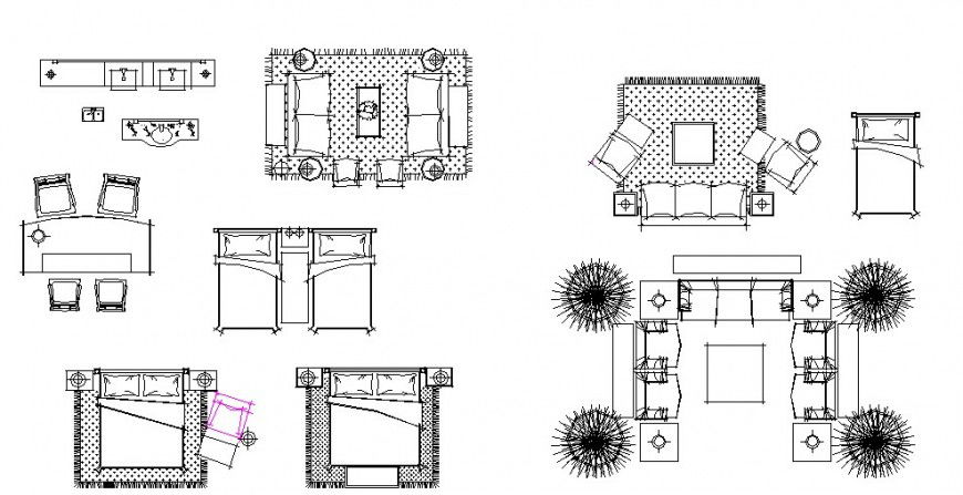 Creative hotel furniture and interior blocks cad drawing details dwg file