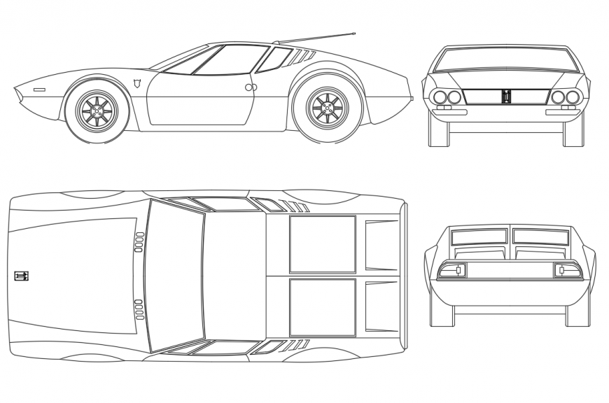 Creative luxuries car all sided elevation cad blocks design dwg file