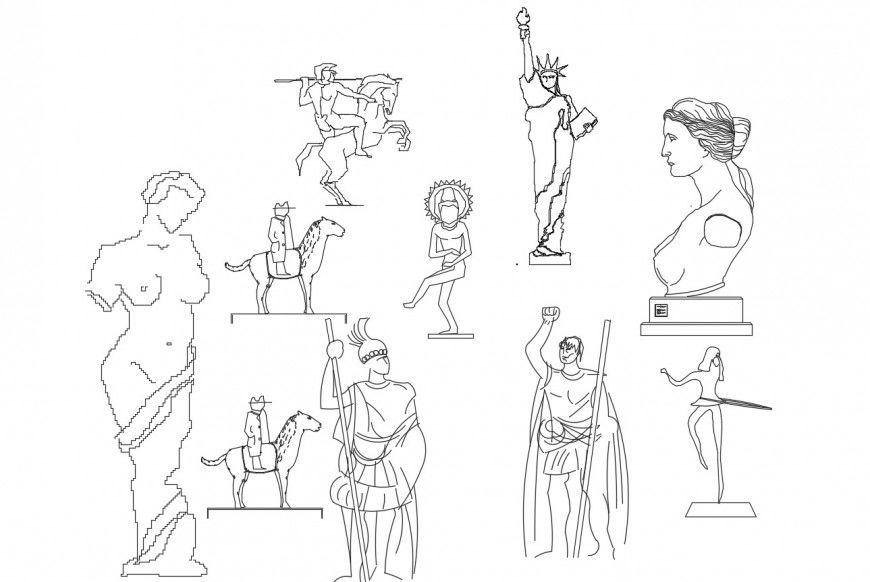 Creative man and animal sculpture elevation blocks cad drawing details dwg file