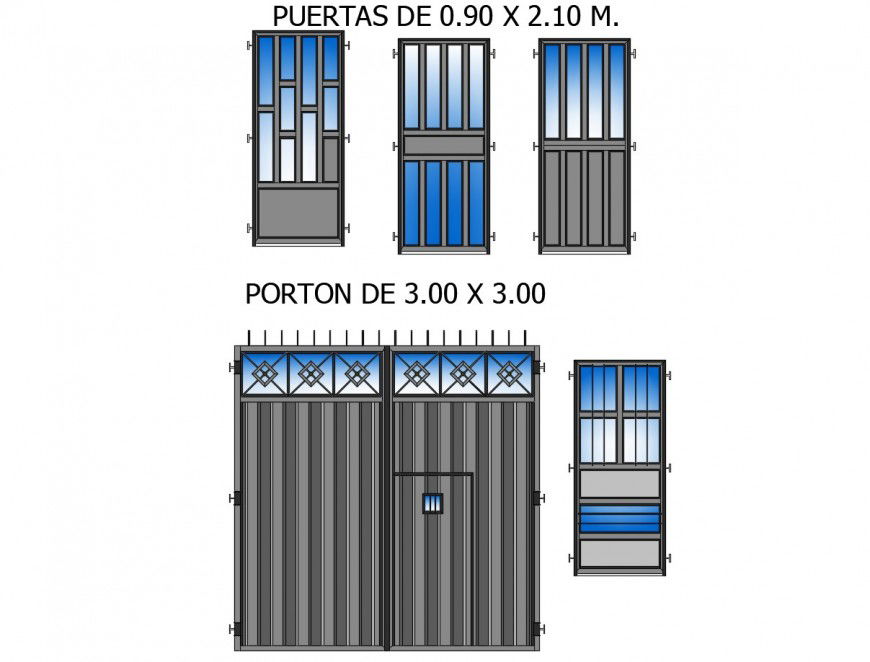 Creative metal doors and gate elevation blocks cad drawing details dwg file
