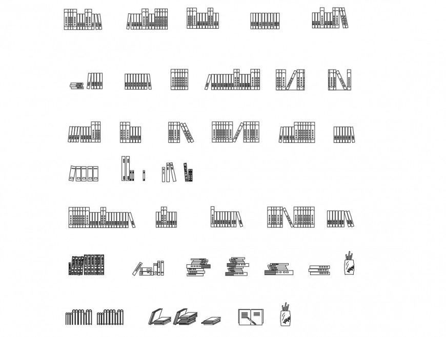 Creative multiple book elevation blocks cad drawing details dwg file