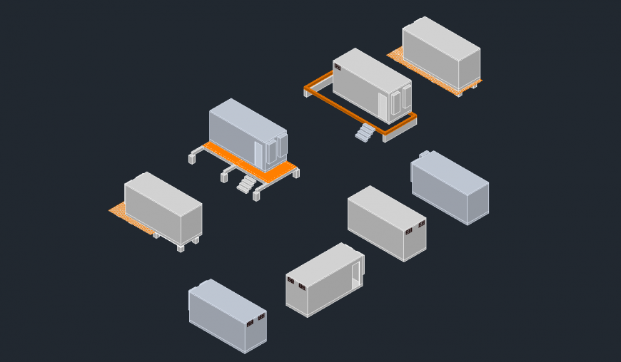 Creative multiple cabins 3d shelter type cad drawing details dwg file