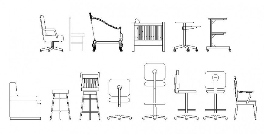 Creative multiple chair elevation blocks cad drawing details dwg file