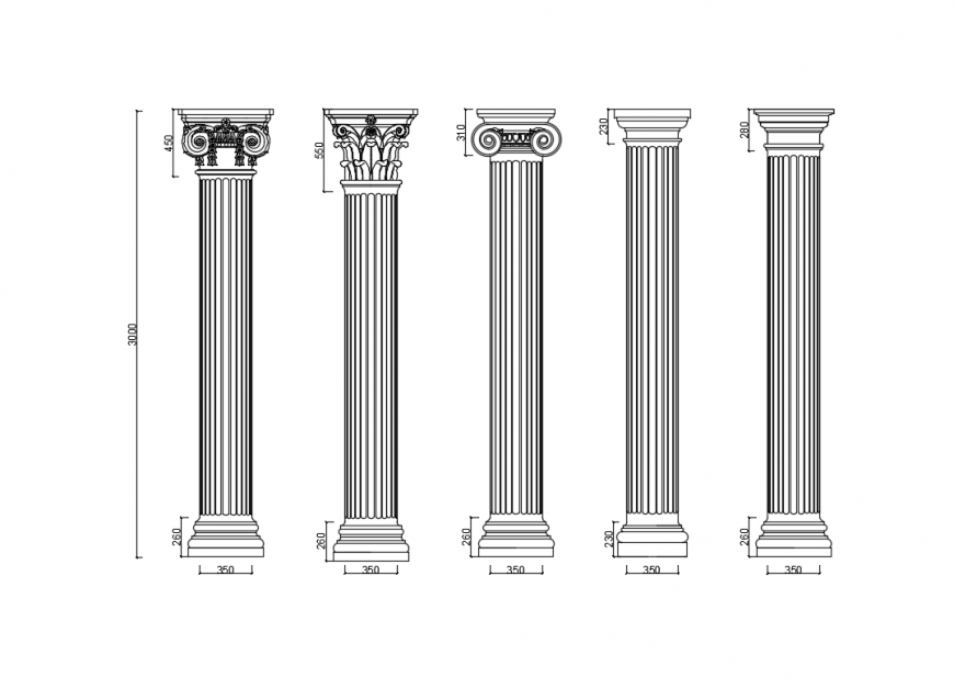 Creative multiple columns elevations cad block details dwg file