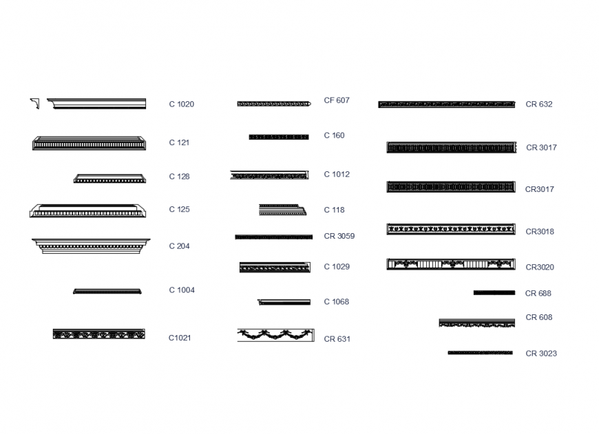Creative multiple cornices and moldings cad blocks details dwg file