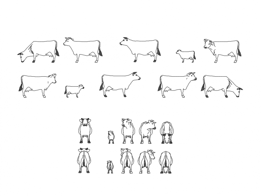 Creative multiple cow animal cad blocks design dwg file