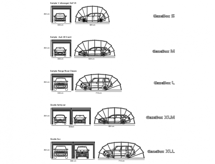 Creative multiple displayed gaze box cars cad blocks details dwg file