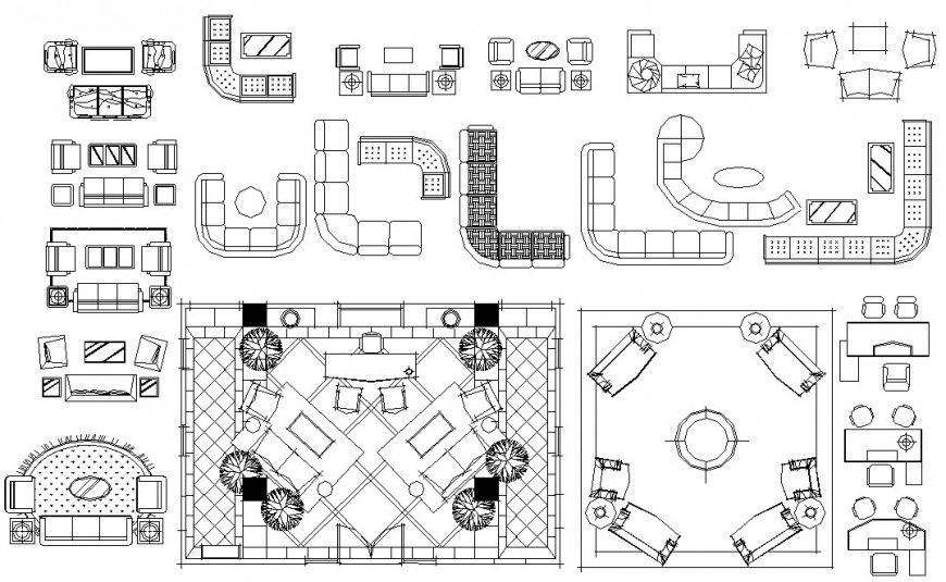 Creative multiple drawing room 2d furniture blocks drawing details dwg file