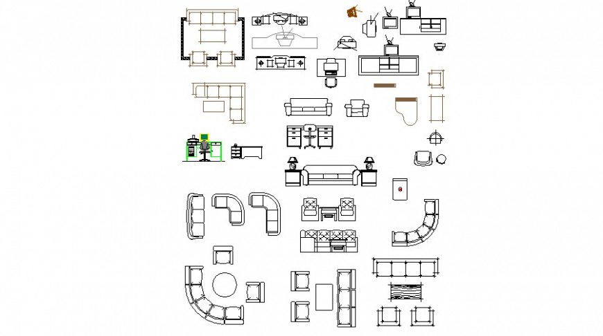 Creative multiple drawing room furniture blocks cad drawing details dwg file