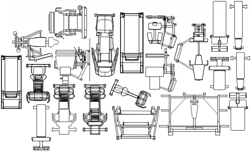 Creative multiple gym equipment blocks drawing details dwg file