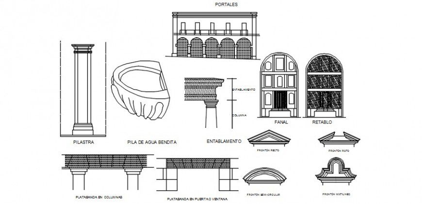 Creative multiple heritage interior blocks drawing details dwg file