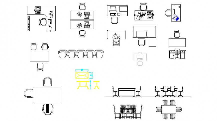 Creative multiple office furniture and desk blocks dwg file
