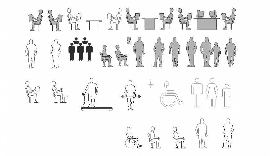 Creative multiple people blocks cad drawing details dwg file