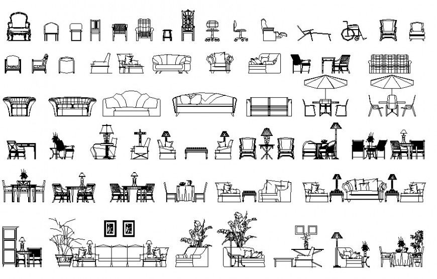 Creative multiple sofa sets, chair and drawing room furniture drawing details dwg file