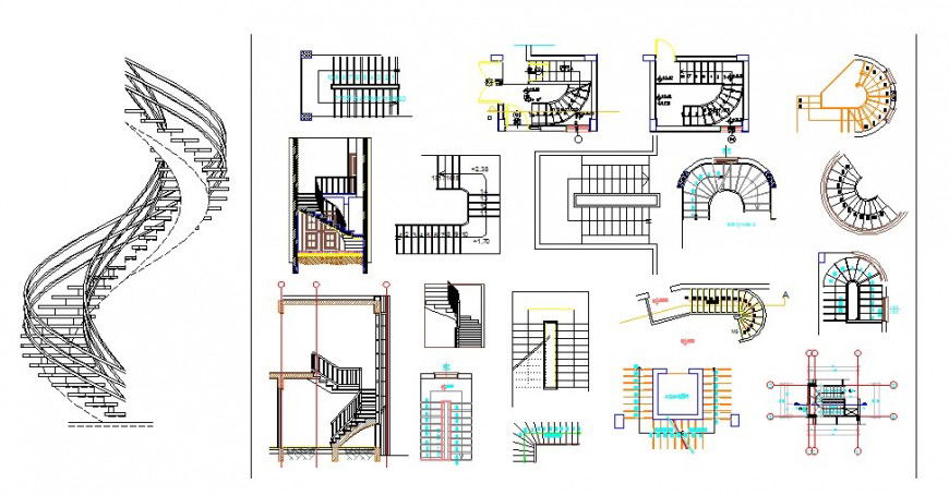 Creative multiple staircase elevation blocks cad drawing details dwg file