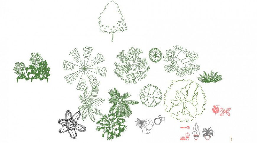 Creative multiple tree and plant blocks cad drawing details dwg file