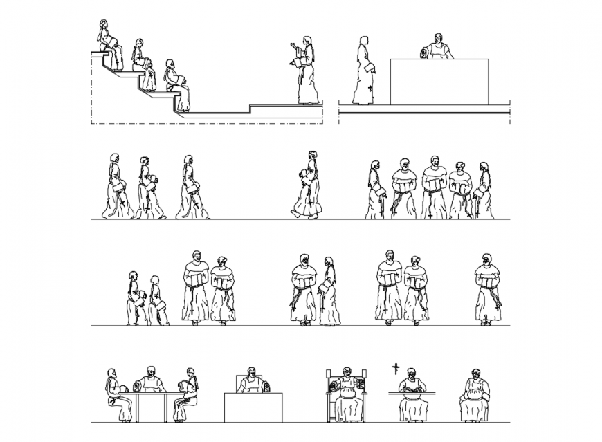 Creative multiple women and girls act people cad blocks details dwg file