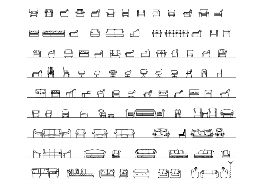 Creative multiples cad blocks details of couches arm chairs dwg file